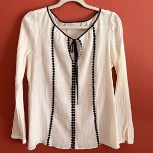LOFT Women’s Cream/Black Trims Cotton Blouse Size L